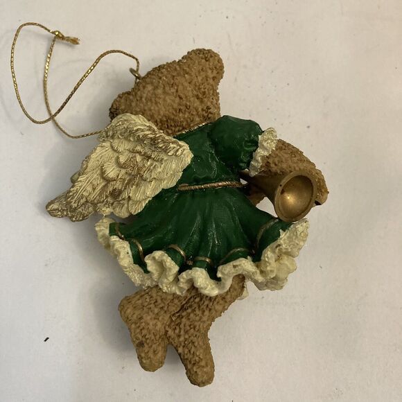 Christmas Traditions Ornament Angel Teddy Bear Blowing a Horn - Picture 2 of 3